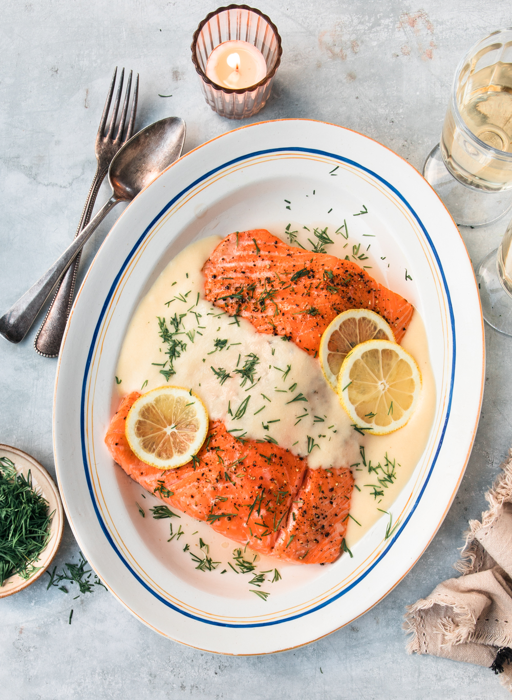 Zalm witte wijn saus