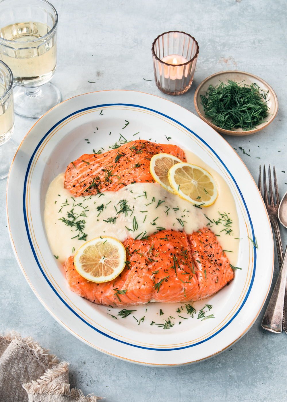 Zalm witte wijn saus
