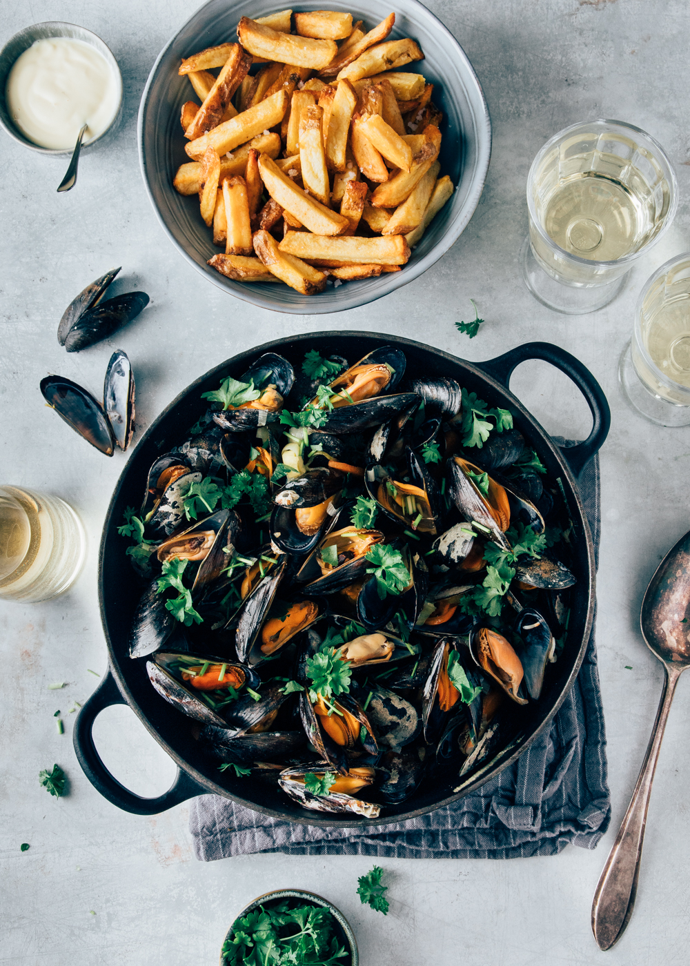 Mosselen met witte wijn