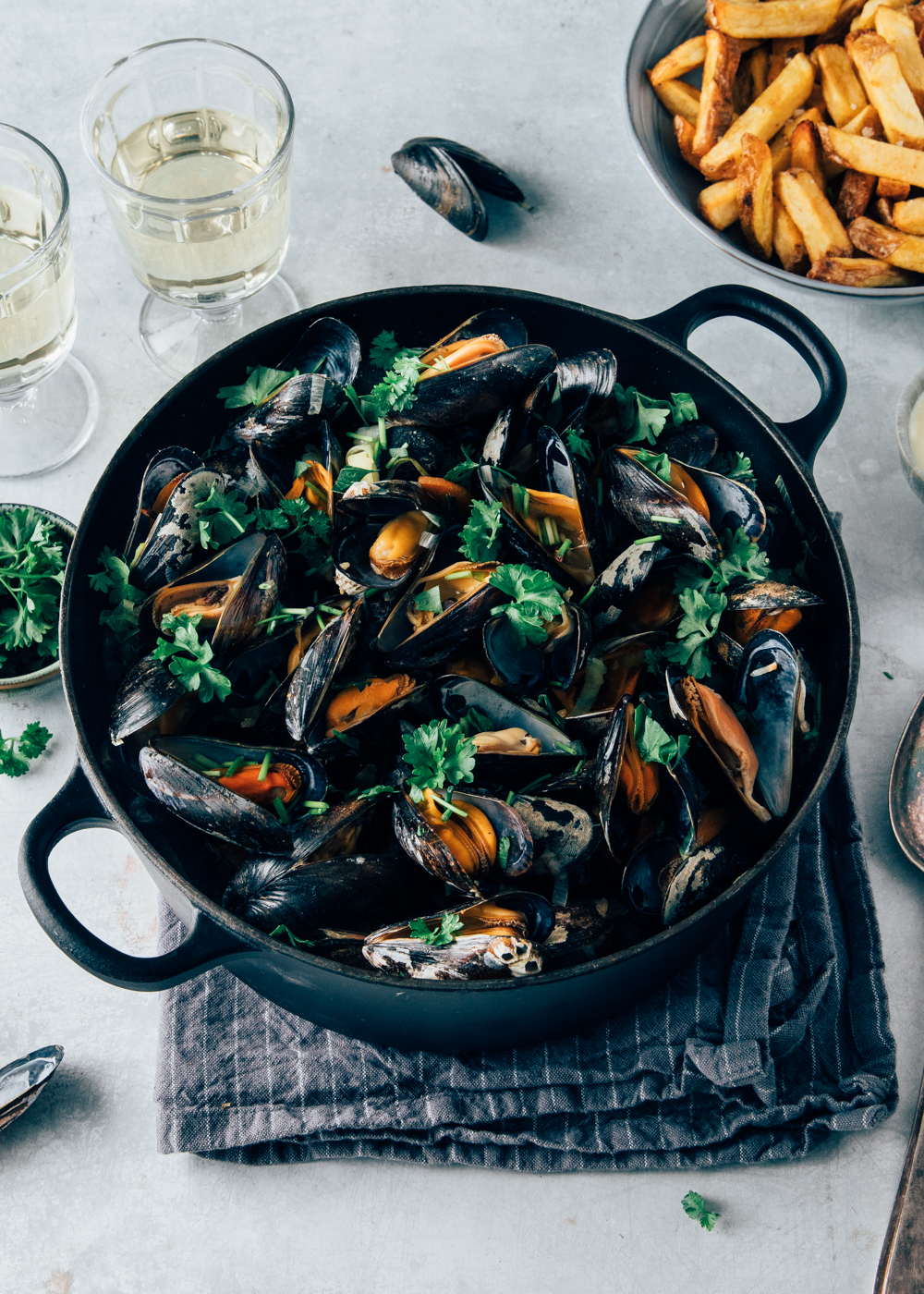 Mosselen met witte wijn