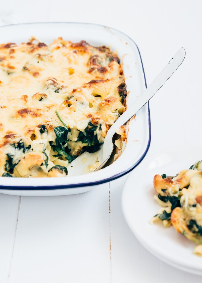 mac and cheese met spinazie