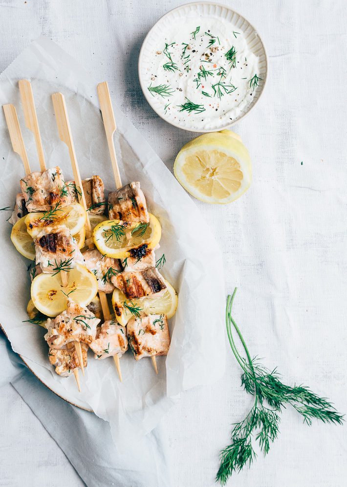 bbq spiesjes met zalm