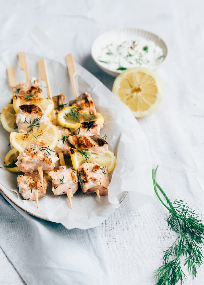bbq spiesjes met zalm-