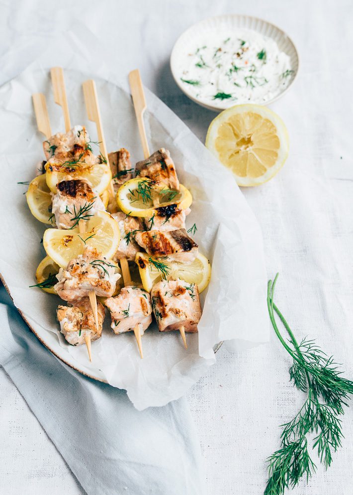 bbq spiesjes met zalm
