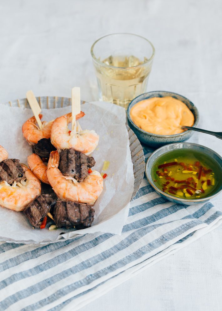 Surf & Turf bbq spiezen