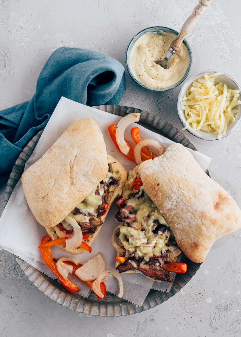 Philly cheese steak sandwich